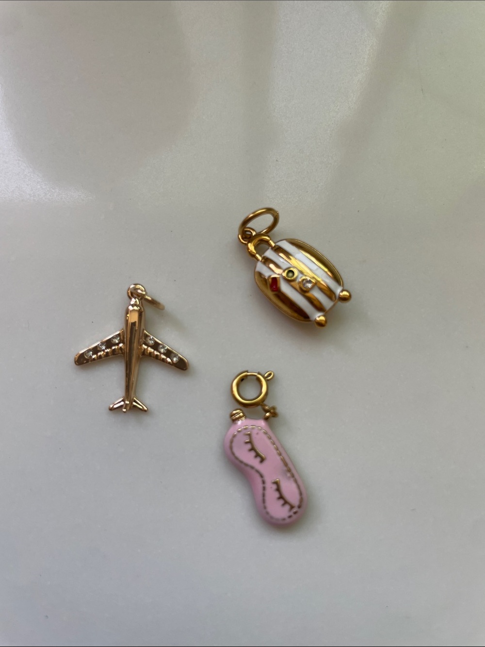 Gold Plane, Pink Sleep Mask & Enamel Luggage Charm Trio